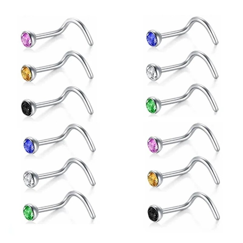 12/24/36 db L alakú orrgyűrű görbe csomag kristály egyenes orrgyűrű szett orrcsavar Piercing Nariz mandzsetta orr orrcsipesz
