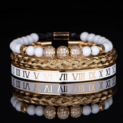 Luksuslik komplekt kroonivõlu kullavärvi pealuu käevõru roostevabast terasest meeste valge emailiga rooma numbriga käevõrud Euroopa moeehted