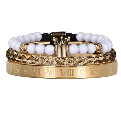 Luksuslik komplekt kroonivõlu kullavärvi pealuu käevõru roostevabast terasest meeste valge emailiga rooma numbriga käevõrud Euroopa moeehted