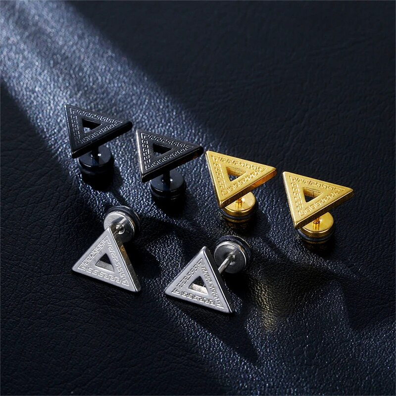 1 PC Jauns dizains Modes panks, melns sudraba krāsa Rietumu ģeometriski trīsstūrveida auskari sievietēm vīriešiem, meitenēm, rotaslietas