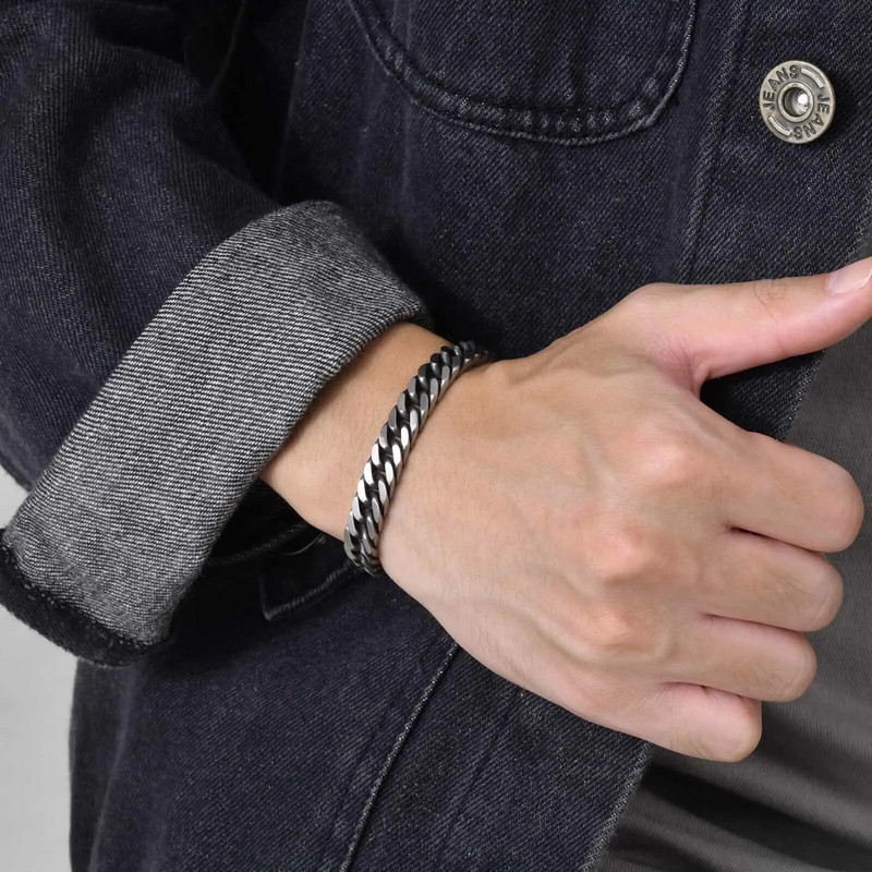 Vnox chunky Retro Kubas ķēdes rokassprādzes vīriešiem, antīkas nerūsējošā tērauda apmales kupola aproce, forši apģērba rotaslietas