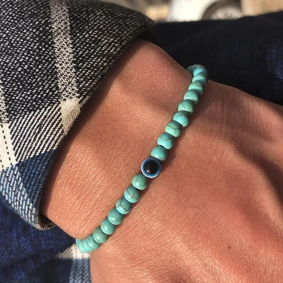 Brățară de modă de 4 mm, margele din piatră naturală, brațară cu ochi rău, brățară elastică din obsidian hematit pentru bărbați, bijuterii de mână Pulseras Homme