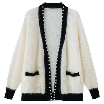 Γυναικείο πουλόβερ πλεκτό μπλουζάκι με λαιμόκοψη σε V για γυναίκα Γκρι Y2k Vintage Χειμώνας 2023 Cold New Knitwear Crochet Fashion Fashion Korea