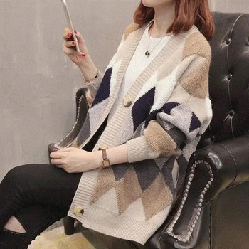 Дамски пуловер, карирана жилетка, плетени горнища за жени, зимни копчета, бели корейски луксозни дрехи Harajuku Fashion Y2k Vintage