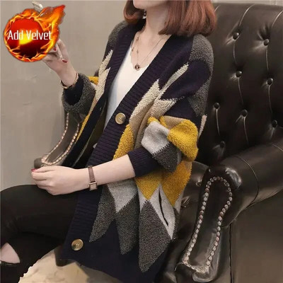 Sieviešu džemperis, rūtains džemperis, trikotāžas topi sievietēm ziemas pogām off balts korejiešu grezns apģērbs Harajuku Fashion Y2k Vintage