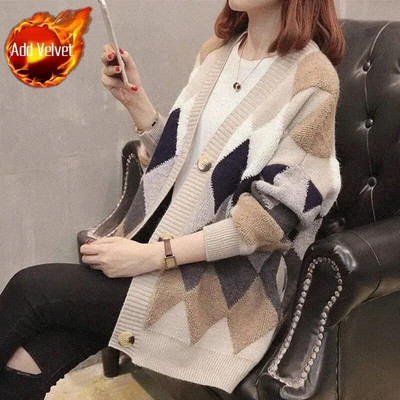 Sieviešu džemperis, rūtains džemperis, trikotāžas topi sievietēm ziemas pogām off balts korejiešu grezns apģērbs Harajuku Fashion Y2k Vintage