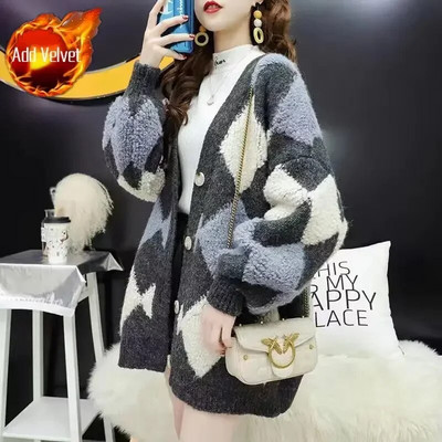 Sieviešu džemperis, rūtains džemperis, trikotāžas topi sievietēm ziemas pogām off balts korejiešu grezns apģērbs Harajuku Fashion Y2k Vintage