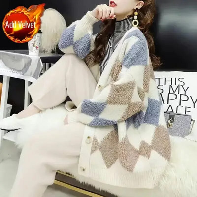 Sieviešu džemperis, rūtains džemperis, trikotāžas topi sievietēm ziemas pogām off balts korejiešu grezns apģērbs Harajuku Fashion Y2k Vintage