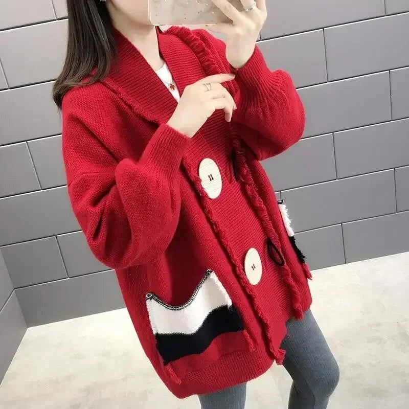 Πλεκτά μπλουζάκια για γυναικεία ριγέ κίτρινο χειμωνιάτικο κουμπί Γυναικείο πουλόβερ ζακέτα πουλόβερ Νέα πλεκτά Κορεάτικη συλλογή μόδας 2023 In