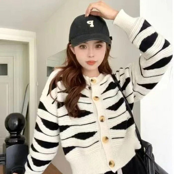 Γυναικεία πουλόβερ Ζακέτα με ριγέ πλεκτό μπλουζάκι για γυναίκες Ροζ 90s Vintage Νέα Πλεκτά Μακρυμάνικα Jumper Y2k Fashion Korea Modern