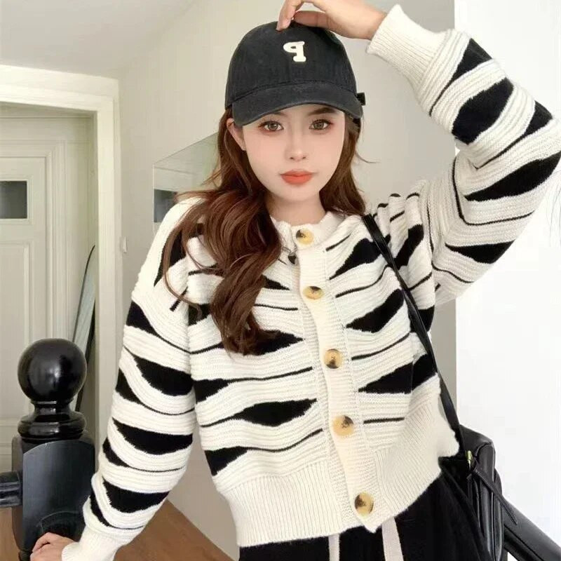 Γυναικεία πουλόβερ Ζακέτα με ριγέ πλεκτό μπλουζάκι για γυναίκες Ροζ 90s Vintage Νέα Πλεκτά Μακρυμάνικα Jumper Y2k Fashion Korea Modern