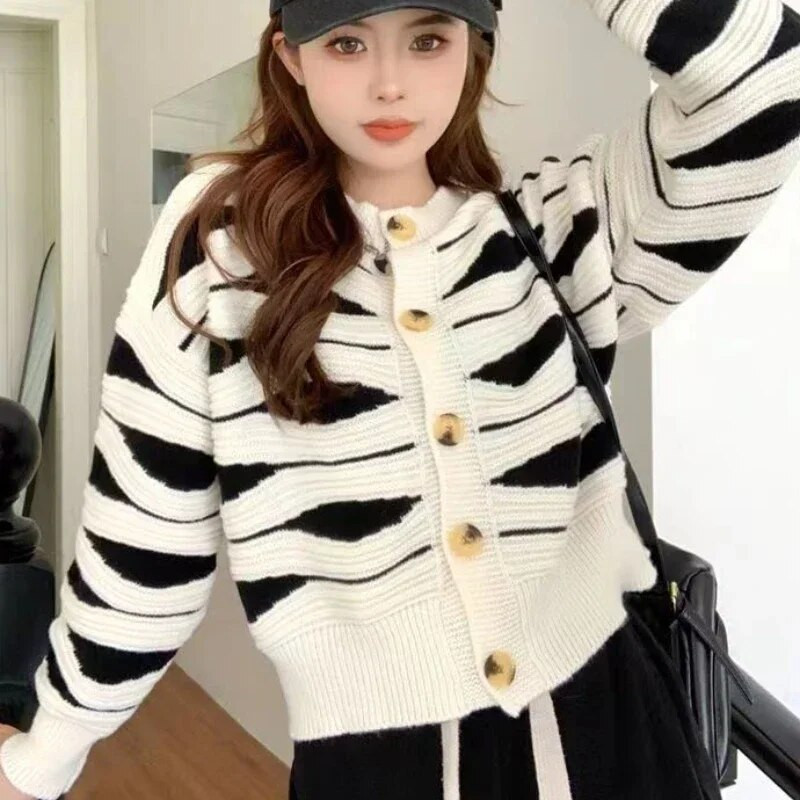 Γυναικεία πουλόβερ Ζακέτα με ριγέ πλεκτό μπλουζάκι για γυναίκες Ροζ 90s Vintage Νέα Πλεκτά Μακρυμάνικα Jumper Y2k Fashion Korea Modern