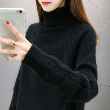 Πουλόβερ Γυναικείο Πλεκτό Πλεκτό Πουλόβερ Καθαρό Χρώμα Κορεάτικο πουλόβερ 2023 Νέο Φθινοπωρινό και Χειμερινό πουλόβερ Loose Casual Top
