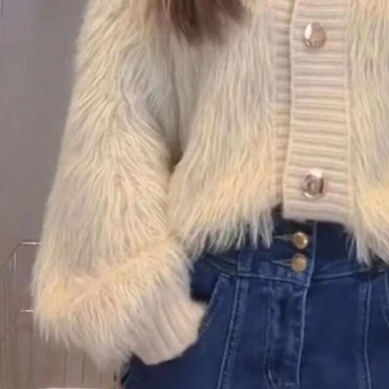 WTEMPO Sieviešu ar garām piedurknēm silts rudens ziemas kažokādas trikotāžas džemperis Savienots trikotāžas jakas plīša trikotāžas izstrādājumi ar augstu apkakli.