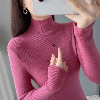 Зимна дамска риза с дълги ръкави и дълги ръкави през 2023 г. Пуловери с висока яка и модни дамски пуловери Femme Pull Tops