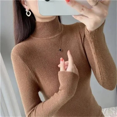 2023. gada ziemas sieviešu džemperis ar garām piedurknēm apakšējo kreklu ar apkakli, džemperi, džemperi, modes sieviešu džemperi