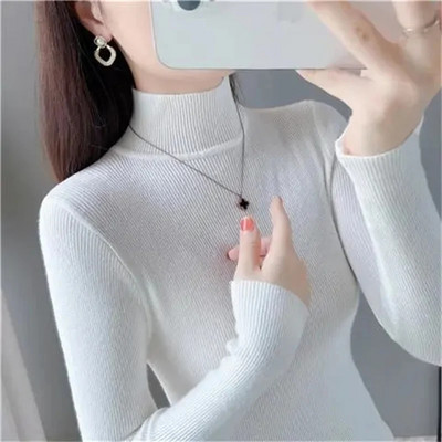 2023. gada ziemas sieviešu džemperis ar garām piedurknēm apakšējo kreklu ar apkakli, džemperi, džemperi, modes sieviešu džemperi