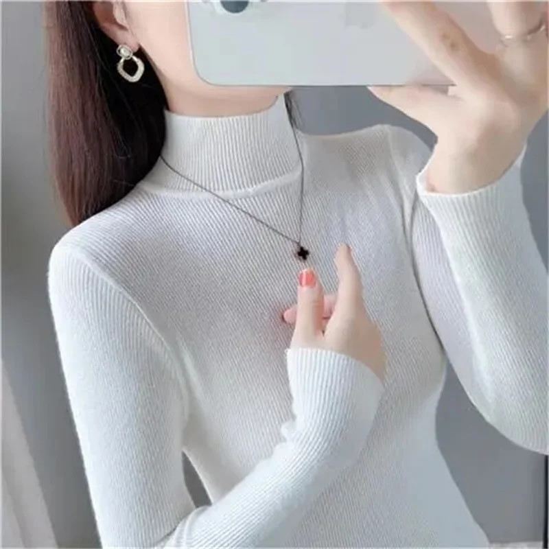 2023. gada ziemas sieviešu džemperis ar garām piedurknēm apakšējo kreklu ar apkakli, džemperi, džemperi, modes sieviešu džemperi