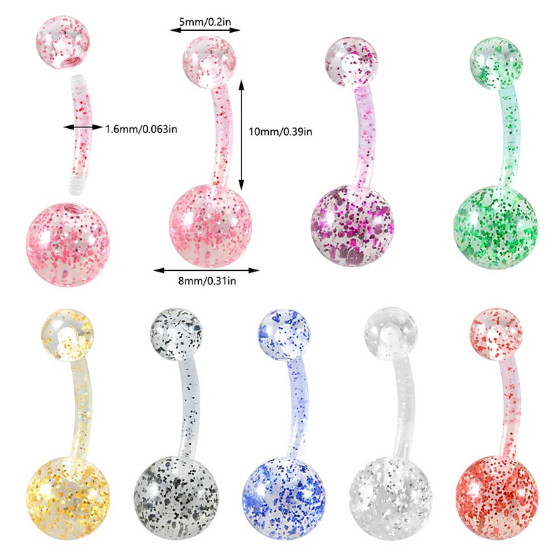 8GAB Akrila nabas gredzens elastīgs nabas pīrsingu gredzeni grūtniecēm vēdera pīrsings ķermeņa rotaslietas