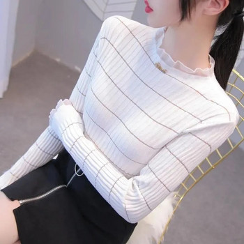 Γυναικείο πουλόβερ φθινοπώρου χειμώνα 2023 Πλεκτά κορεατικής μόδας Ζεστά μακρυμάνικα πλεκτά πουλόβερ με λεπτή εφαρμογή πουκάμισο με κάτω πλεκτό πλεκτό