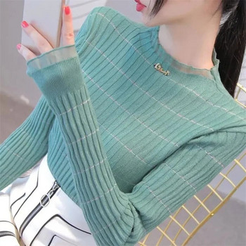 Γυναικείο πουλόβερ φθινοπώρου χειμώνα 2023 Πλεκτά κορεατικής μόδας Ζεστά μακρυμάνικα πλεκτά πουλόβερ με λεπτή εφαρμογή πουκάμισο με κάτω πλεκτό πλεκτό