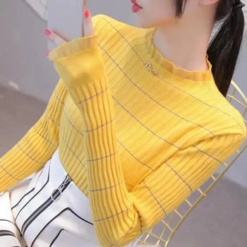 Есен Зима Дамски пуловер 2023 г. Корейски модни трикотажни изделия Топли плетени пуловери с дълъг ръкав Прилепнала долна риза Трикотажни изделия Jump