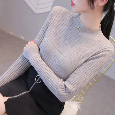 Rudens ziemas sieviešu džemperis 2023. gada korejiešu modes trikotāžas izstrādājumi silti ar garām piedurknēm trikotāžas džemperi, krekls ar apakšējo daļu, krekls, trikotāža, lēciens