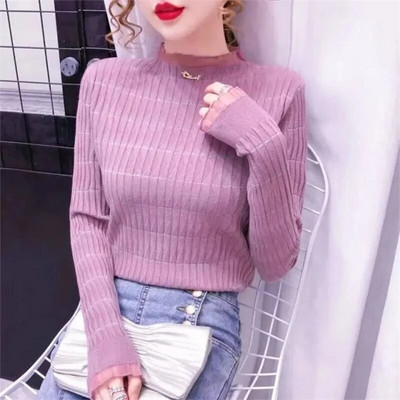 Rudens ziemas sieviešu džemperis 2023. gada korejiešu modes trikotāžas izstrādājumi silti ar garām piedurknēm trikotāžas džemperi, krekls ar apakšējo daļu, krekls, trikotāža, lēciens