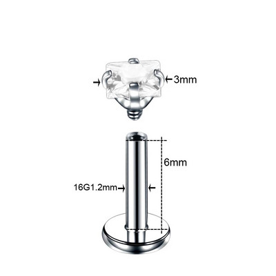 1 tk terasest haru komplekt tsirkoonist kõrva spiraalist kristall kõhre augustamine tragus kõrvarõngas Labret Monroe rõnga huule augustamine ehe 16G