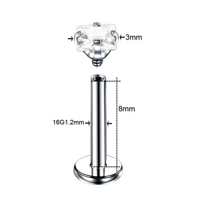 1 tk terasest haru komplekt tsirkoonist kõrva spiraalist kristall kõhre augustamine tragus kõrvarõngas Labret Monroe rõnga huule augustamine ehe 16G