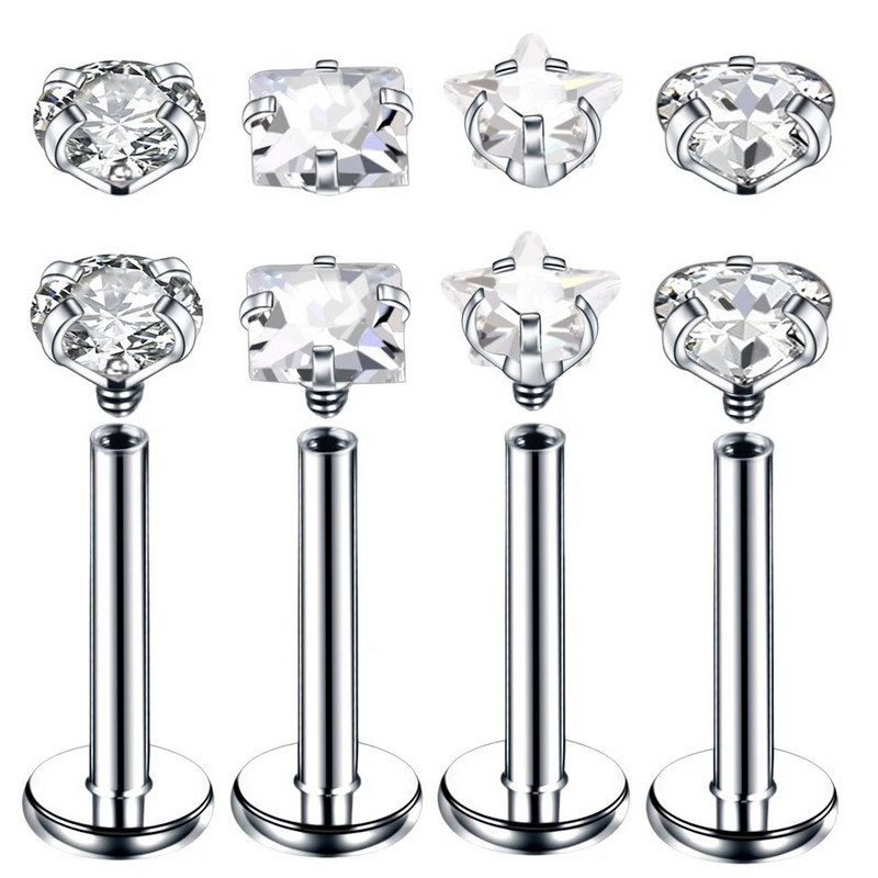 1 tk terasest haru komplekt tsirkoonist kõrva spiraalist kristall kõhre augustamine tragus kõrvarõngas Labret Monroe rõnga huule augustamine ehe 16G