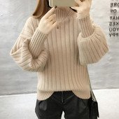 2022. gada jauns modes sieviešu džemperis ar pusi augstu kakla izgriezumu, tīras krāsas džemperi ar brīvām piedurknēm, trikotāžas džemperi, izvelkams džemperis