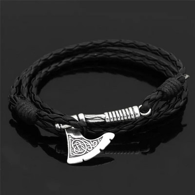 Ανδρικό βραχιόλι Viking Celtic Wolf Raven Axe Odin Σύμβολο σκανδιναβικός ρούνος γούρι Δερμάτινο βραχιόλι με σχοινί Αντρικό κόσμημα από φυλαχτό