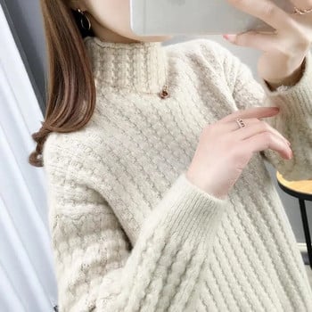 2023 Νέο φθινοπωρινό χειμερινό χοντρό πουλόβερ Γυναικείο πλεκτό πουλόβερ με ραβδώσεις Ζεστά πουλόβερ μακρυμάνικο ζιβάγκο μπλούζα