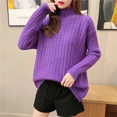 2023. gada jauns rudens ziemas biezais džemperis Sieviešu trikotāžas rievotais džemperis, silti džemperi ar garām piedurknēm, džemperis ar apkakli