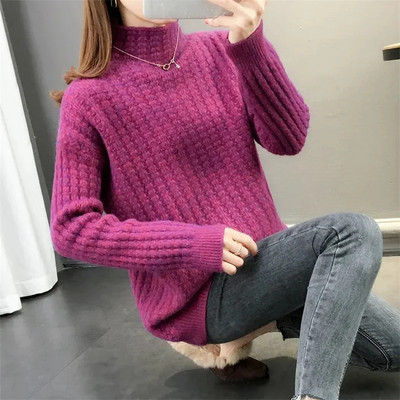 2023. gada jauns rudens ziemas biezais džemperis Sieviešu trikotāžas rievotais džemperis, silti džemperi ar garām piedurknēm, džemperis ar apkakli