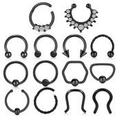 WKOUD starpsienas gredzeni stīpa deguna gredzens pakavs nerūsējošā tērauda skrimslis auskari stīpa Helix Tragus starpsienu pīrsings Jewerly melns