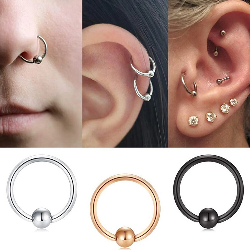 WKOUD starpsienas gredzeni stīpa deguna gredzens pakavs nerūsējošā tērauda skrimslis auskari stīpa Helix Tragus starpsienu pīrsings Jewerly melns