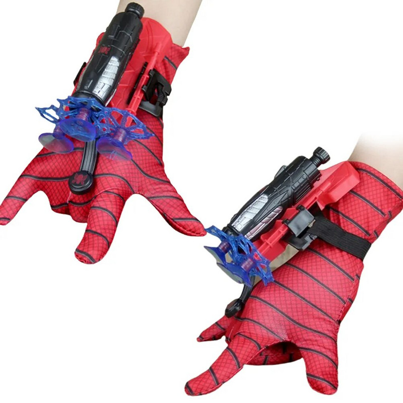 Νέο για spiderman Anime Figure Figures Kawaii Kids Plastic Role Play Gloves Launcher Set Wrist Toy Set