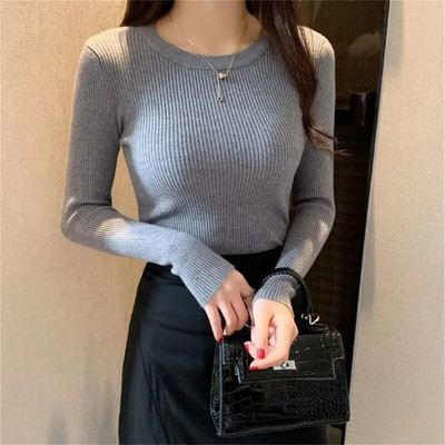 Ženski džemperi Proljeće Jesen Pleteni puloveri s O-izrezom Široki donji dio Košulja Modni džemper od kašmira Jednobojni ružičasti džemper