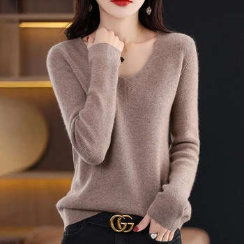 Γυναικείο πουλόβερ 2023 Φθινοπωρινό χειμερινό κασμίρ Πουλόβερ μαλακά πουκάμισα V με λαιμόκοψη πουκάμισο με μακρυμάνικο μόδα Κορεάτικα πλεκτά μπλουζάκια