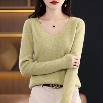 Γυναικείο πουλόβερ 2023 Φθινοπωρινό χειμερινό κασμίρ Πουλόβερ μαλακά πουκάμισα V με λαιμόκοψη πουκάμισο με μακρυμάνικο μόδα Κορεάτικα πλεκτά μπλουζάκια