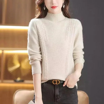 Γυναικείο φθινοπωρινό πουλόβερ με χειμωνιάτικο ζιβάγκο Vintage μασίφ, βασικά πλεκτά μπλουζάκια Casual Slim πουλόβερ Κορεάτικη μόδα Απλό μπλουζάκι