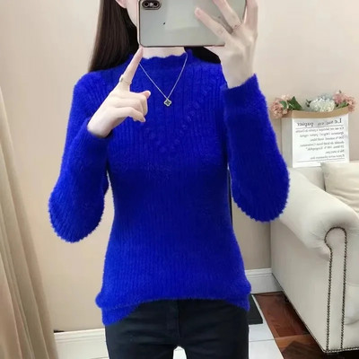 Sieviešu džemperis ar apkakli Rudens Ziemas Biezs Silts Pulovers Lielizmēra Negabarīta brīvs trikotāžas džemperis Sieviešu apakškrekli