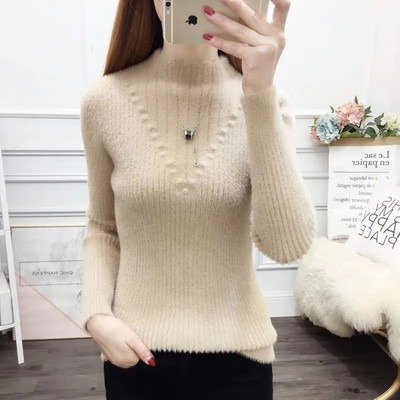 Sieviešu džemperis ar apkakli Rudens Ziemas Biezs Silts Pulovers Lielizmēra Negabarīta brīvs trikotāžas džemperis Sieviešu apakškrekli