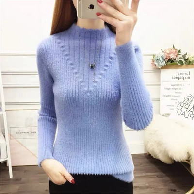 Sieviešu džemperis ar apkakli Rudens Ziemas Biezs Silts Pulovers Lielizmēra Negabarīta brīvs trikotāžas džemperis Sieviešu apakškrekli