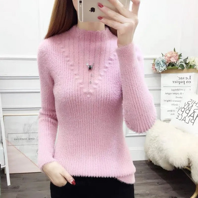 Sieviešu džemperis ar apkakli Rudens Ziemas Biezs Silts Pulovers Lielizmēra Negabarīta brīvs trikotāžas džemperis Sieviešu apakškrekli