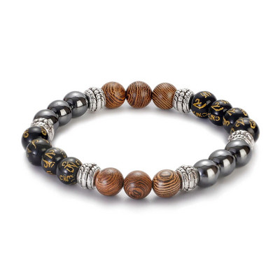 Etniskā 8 mm cilindriskā un apaļā jogas meditācijas rokassprādze ar koka pērlītēm, rokām darināta šarms Tibetas Budas elastīga rokassprādze vīriešu rotaslietas