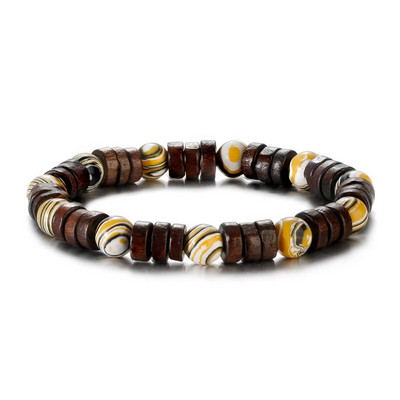 Etniskā 8 mm cilindriskā un apaļā jogas meditācijas rokassprādze ar koka pērlītēm, rokām darināta šarms Tibetas Budas elastīga rokassprādze vīriešu rotaslietas