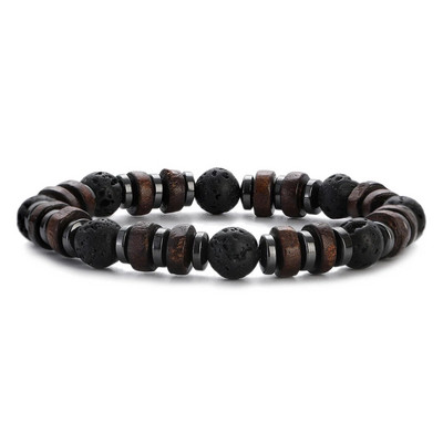 Etniskā 8 mm cilindriskā un apaļā jogas meditācijas rokassprādze ar koka pērlītēm, rokām darināta šarms Tibetas Budas elastīga rokassprādze vīriešu rotaslietas